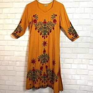 Ishwaram Hindu Vintage Floral Embroidered Orange Polka Dot Dress Mirror Accents